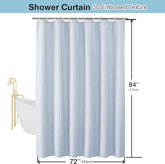 Aiyufeng Glacier Blue Shower Curtain for Bathroom, Embossed Textured Fabric Shower Curtain for Bathroom - Soft Cloth & Hotel Spa, Machine Washable, 72X84,Glacier Blue