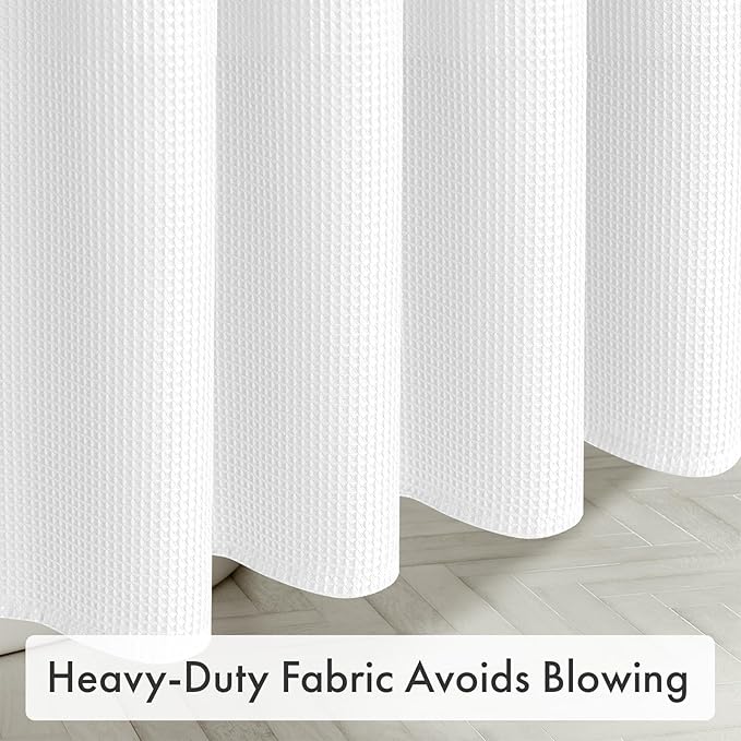 AmazerBath White Shower Curtain 72x74 Inches, Waffle Shower Curtains for Bathroom, Cloth Shower Curtain Fabric Heavy Duty 240GSM, Thick Bathroom Shower Curtains Hotel Quality, Premium Polyester