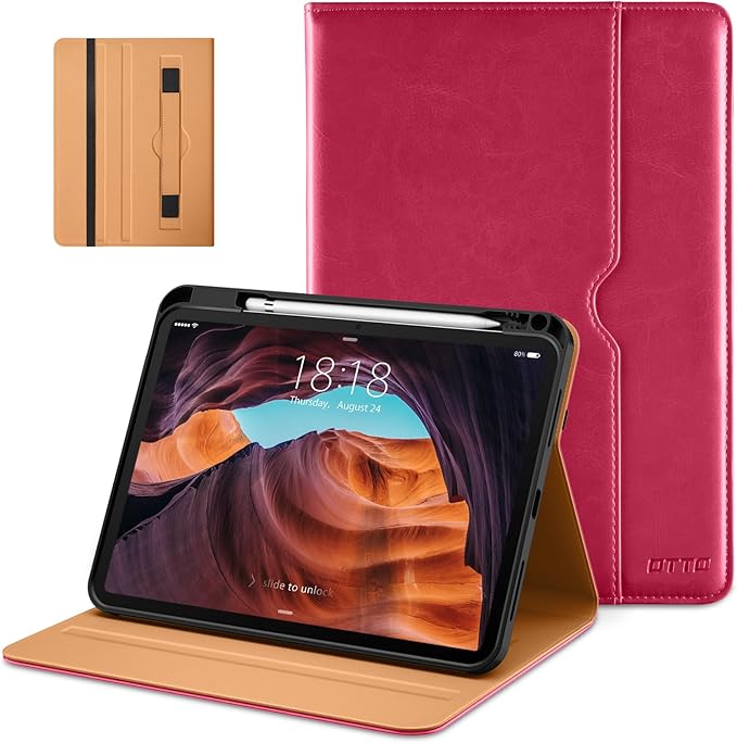 DTTO for iPad (A16) 11th Generation Case 11 Inch 2025, iPad 10th Generation Case 10.9 Inch 2022, Premium Leather Business Folio Stand Cover with Pencil Holder - Auto Wake/Sleep, Peach