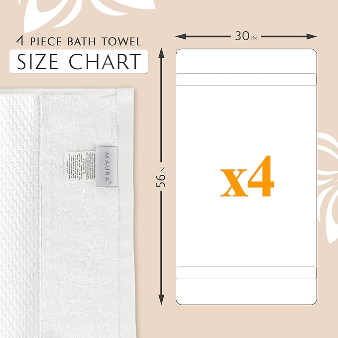 MAURA White Extra Large Turkish Cotton Luxury Bath Towels Set of 4. Ultra-Soft, Thick & Plush Towels for Bathroom - Pure White