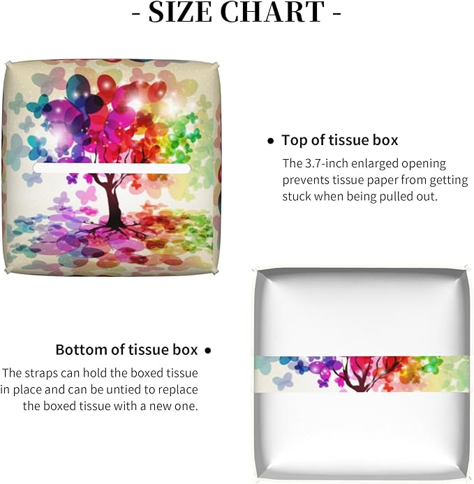 POIUBLE Colorful Tree Tissue Box Cover Leather Tissue Box Holder Square Facial Paper Organizer Dispenser for Bathroom Kitchen Bedroom Vanity Countertop Night Stands