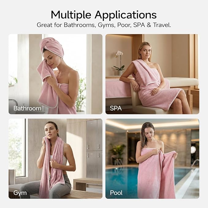 REDKISS 2 Pack Microfiber Extra Large Bath Sheets, 35 x 70 Inches, 670G, Super Soft and Absorbent, Quick Dry Pink Bath Towels, Perfect for Bathroom, Plush Shower Towels for Spa, Gym & Hotel