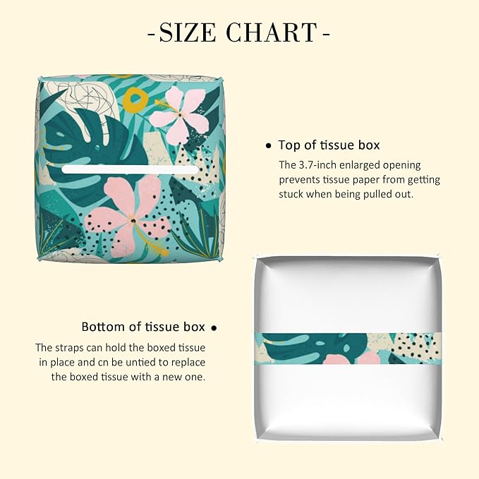 POIUBLE Tropical Flowers and Palm Leaves Tissue Box Cover Leather Tissue Box Holder Square Facial Paper Organizer Dispenser for Bathroom Kitchen Bedroom Vanity Countertop Night Stands