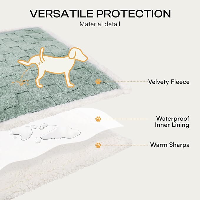 Luciphia Waterproof Dog Blanket for Medium Dogs Washable Soft Sherpa Fleece Cat Blankets with 3D Jacquard Cozy Calming Reversible Couch Protector Furniture Protection for Pet, Green White, 57x40 inch
