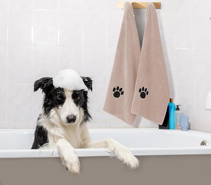 Puomue 3 Pack Microfiber Dog Towels for Drying Dogs, Super Absorbent and Soft Pet Grooming Towel, 40 Inch X 23.6 Inch, Perfect Dog Drying Towels for Large, Medium or Small Dogs, Camel