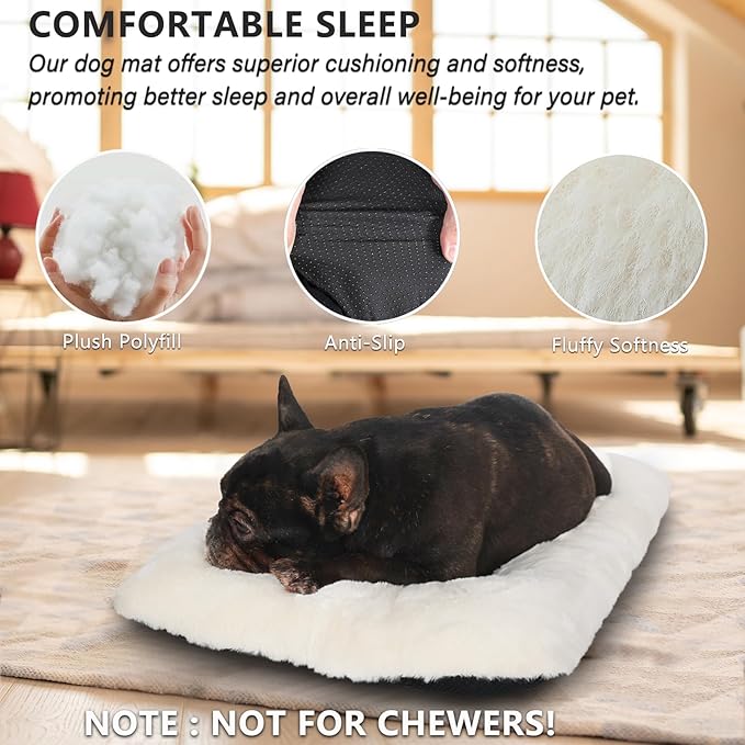Small Dog Bed for Crate 24 x 18 Ultra Soft Crate Pads for Dog Cages Washable & Anti-Slip Kennel Pad for Dogs Cozy Sleeping Mat Cushion Pillow，Beige 24inch