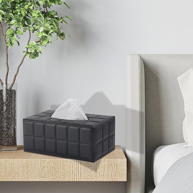 XNONE Tissue Box Cover Rectangle Tissue Box Holder PU Leather Facial Organizer with Magnetic Bottom,Decorative Napkin Caddy for Vanity Dresser Night Stand Table Countertop Home Office Car,Black