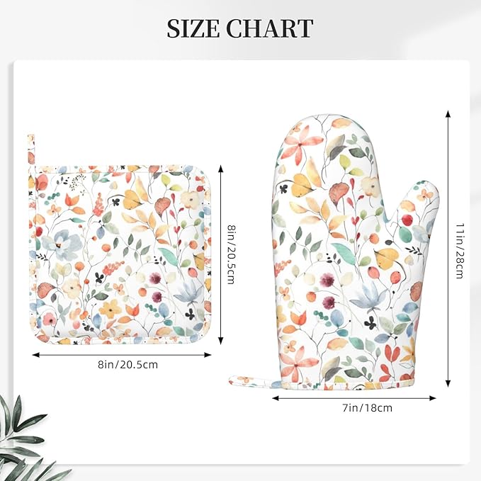 Sprint Floral Butterfly Oven Mitts Pot Holders Set Silicone Rustic Colorful Wild Flowers Kitchen Oven Mitts Heat Resistant Potholders Non-Slip 4pcs Hot Pads and Oven Gloves Sets for Cooking