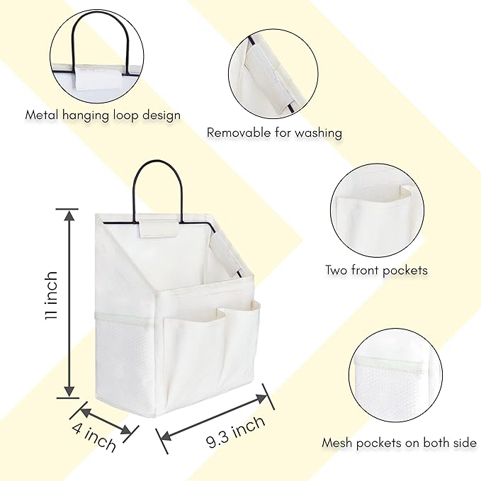 Kanrichu 3pcs Wall Hanging Organizer Bag, Linen Fabric Door Hanging Storage Basket with Pockets, Waterproof Bin for Kitchen, Bedroom, Office, RV Camper (White)