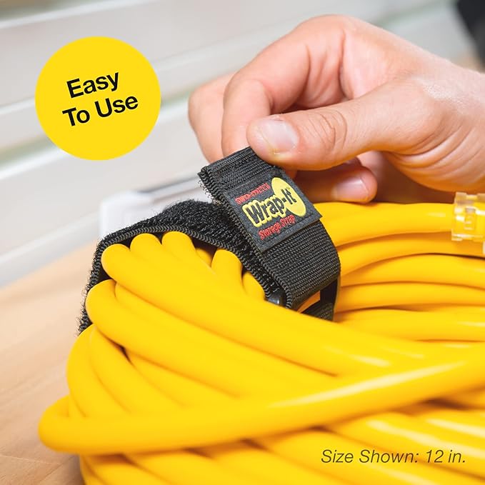 Super-Stretch Wrap-It Storage Straps - Assorted 12-Pack Orange - Elastic Hook and Loop Cinch Straps - Extension Cord Organizer, Hose and Cables Straps, Cord Wrap, Cord Keeper, Garage and RV Storage
