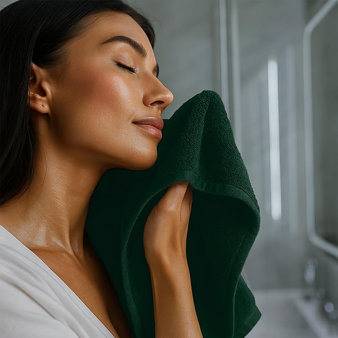 RIVERSIDE 12 Pack Washcloths - 12x12 Inches, 500 GSM, 100% Ring-Spun Cotton - Soft, Absorbent & Durable Face and Body Towels - for Bathroom, Spa, Gym, Makeup Removal & Everyday Use - Hunter Green