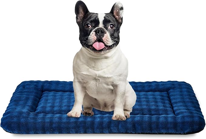 Yaning Dog Bed Mat Crate Pad for Medium Dogs, Washable Soft Pet Sleeping Mat Kennel Pad with 3D Bubble Pattern, Navy Blue, 30"x 19"
