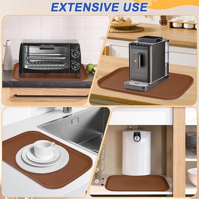 SMILOOL Silicone Pet Feeding Mat with Raised Edge for Food and Water, Dog Bowl Mats, Cat Bowls Placemat with High Lip for Floor Waterproof, Rubber Tray for Cats and Dogs 19 x 12 x0.7 Brown