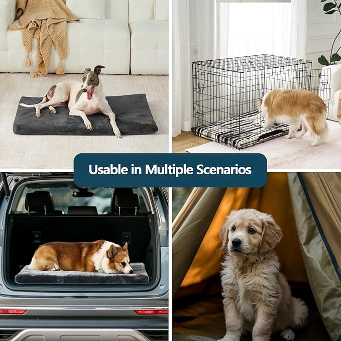 LIORCE Memory Foam Dog Crate Pad, Medium, 30-inch, Grey - Orthopedic Pet Bed Mat with Waterproof Lining, Removable Washable Cover, for Dogs & Cats