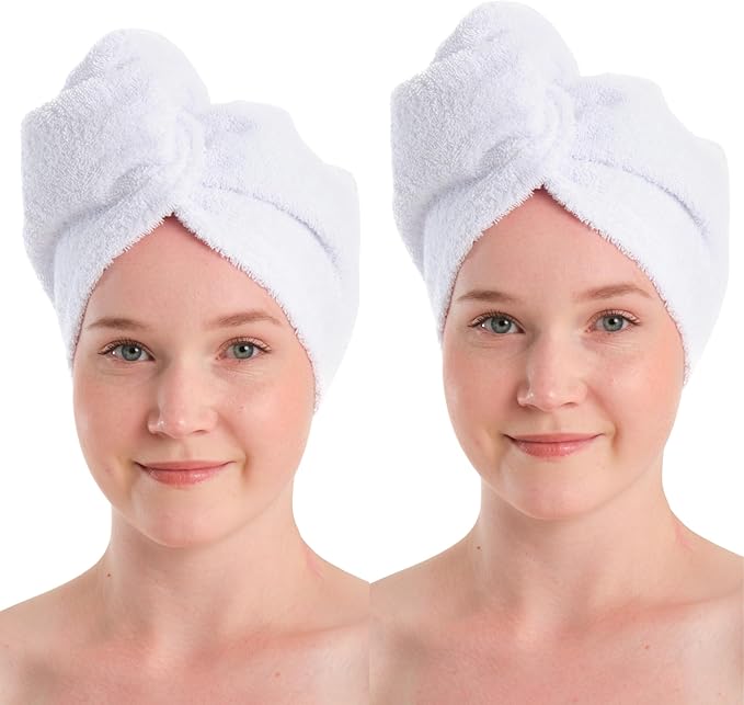 Seritaine Hair Towel Wrap for Women 2 Pack – 100% Turkish Cotton Turban for Wet Hair Quick Dry – Soft & Gentle Head Towel Cap– Soft and Absorbent Cotton - 10x26 inch