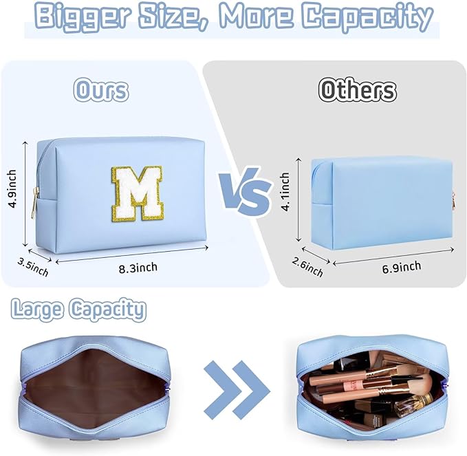 TOPEAST Sky Blue Makeup Bag - Preppy Stuff, PU Leather Waterproof Cute Small Makeup Pouch Cosmetic Bag Preppy Stuff for Girls 10-12 Teen Girls Gifts (Sky Blue S)
