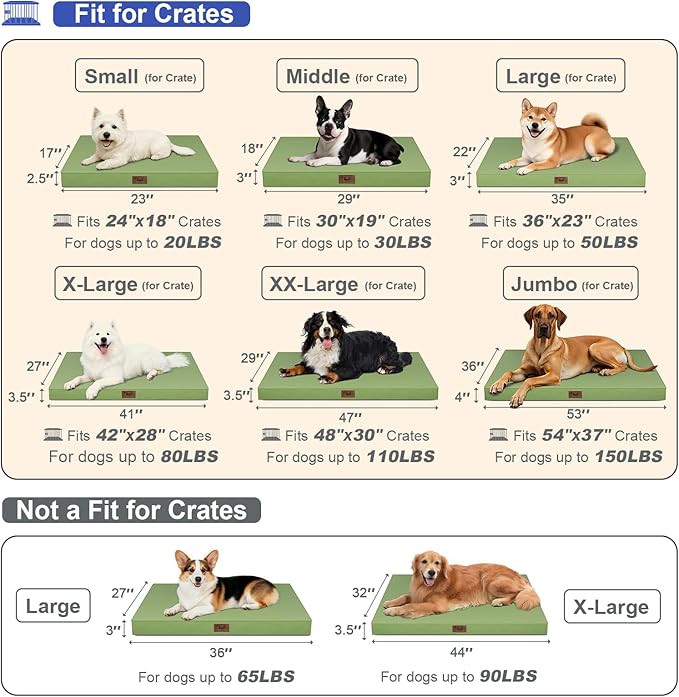 Tail Stories Outdoor Dog Bed for Small Dogs, Waterproof Dog Crate Bed for Medium Dogs Cats, Orthopedic Egg Crate Foam Pet Bed with Washable Removable Oxford Cover, Light Green