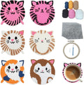 57lilina Punch Needle Coaster Kit for Adults Beginners, 6 Set Complete Animal Cat Punch Needle Stitching Embroidery Art Kit, Step-by-Step Guide Make Punch Needling Drink Coasters for Starter