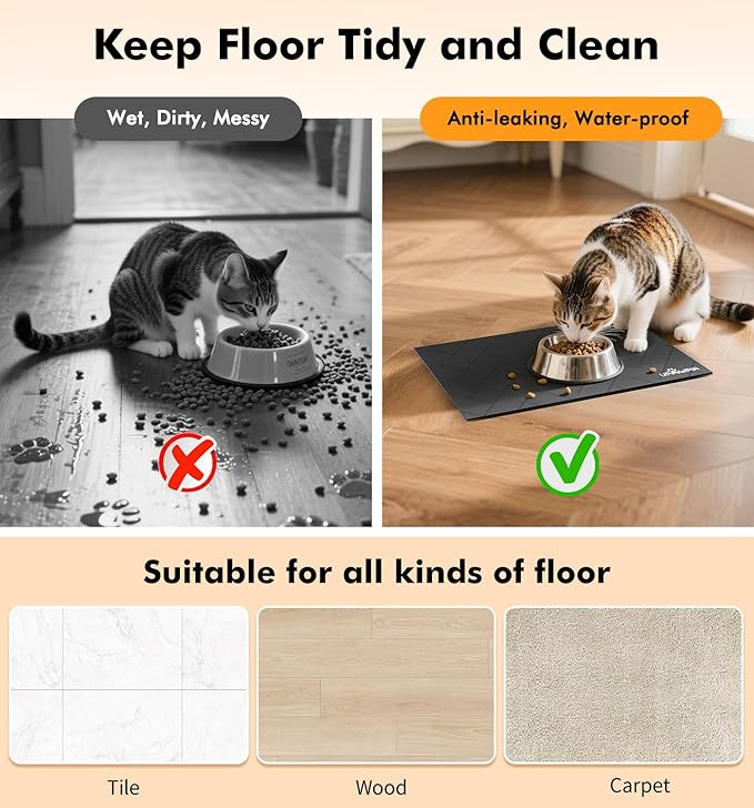 UPAWPIA Pet Food Mat Absorbent Cat Food Mat Dog Mat for Food and Water Quick Dry No Stains Dog Feeding Mat Placemat for Messy Drinkers Cat Food Mats for Indoor Cats Bowl Mats Pet Supplies 12"X20" Grey