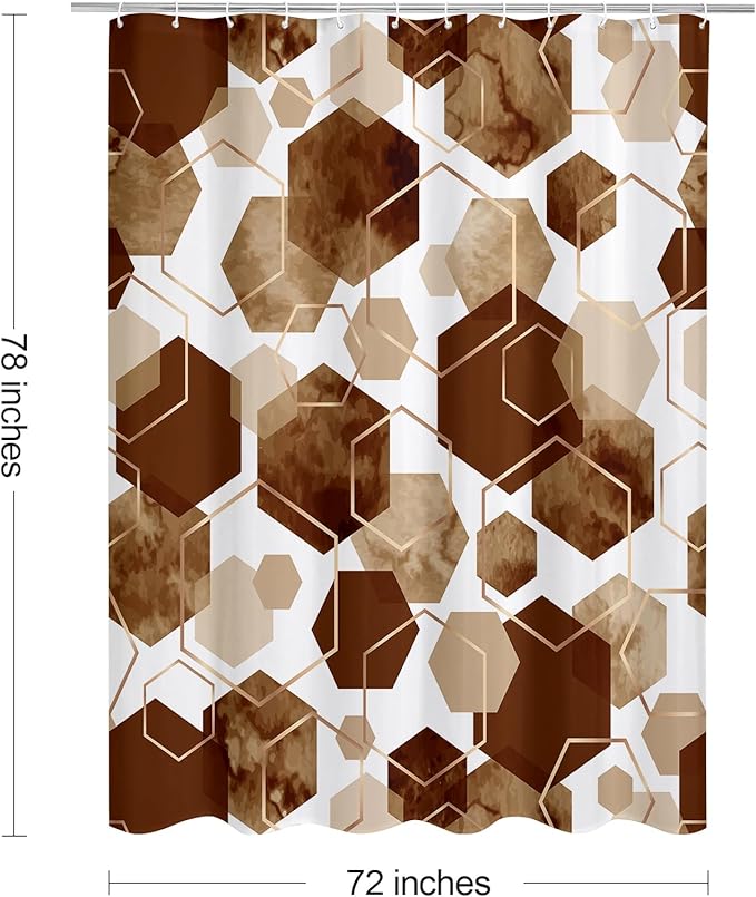 Litabel Modern Long Shower Curtain for Bathroom, Brown Geometric Art Decor Waterproof Bath Curtain, Abstract Fabric Shower Curtain Sets for Home Decor, 72x78 Inch