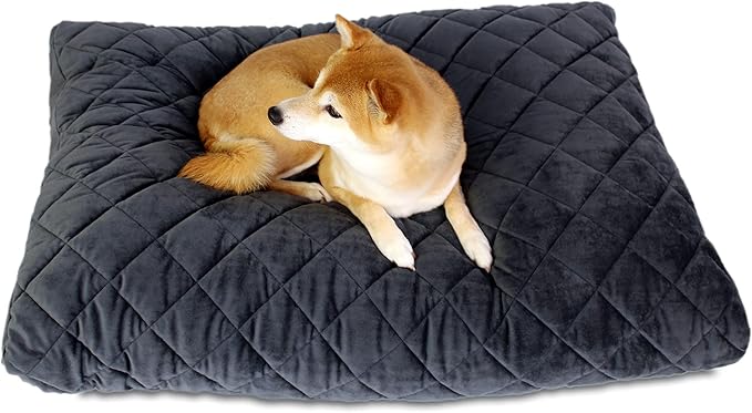 Washable Orthopedic Dog Bed - Soft Quilted Pet Bed with Removable Velvet Cover, Comfortable Dog Beds for XLarge Sized Dogs (48x40x4 Inch, Dark Gray)