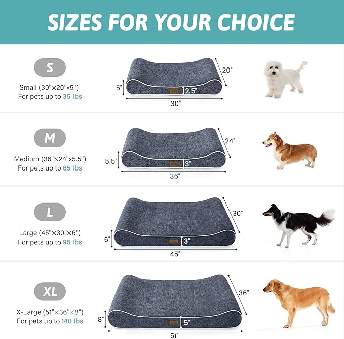 COZY KISS Orthopedic Dog Bed for Extra Large Dogs up to 140 lbs - Removable Washable Cover with Waterproof Lining, Cotton-Polyester Blend Boat-Shaped Lounger Mattress, XL(51x36x8in), Blue