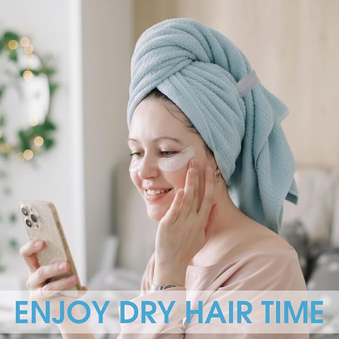 Breling 3 Pack Large Microfiber Hair Towel 24 x 38 Inch Absorbent Wrap Turban Quick Dry for Women Men Curly Hair Shower(Ivory Brown, Hazy Blue, Cream White)