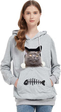Gets Pet Cat Dog Pouch Hoodie Kitten Puppy Holder Carrier Pullover Long Sleeve Kangaroo Pocket Hoodie Unisex (Light Grey,L)