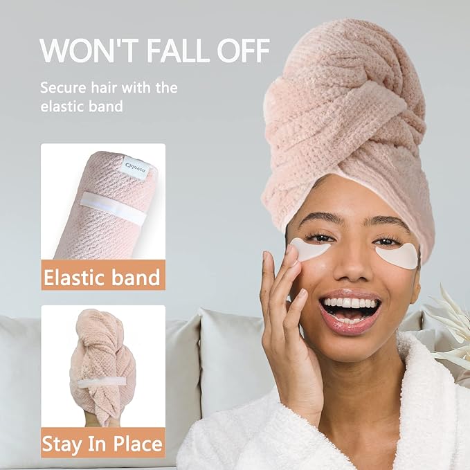 Chloven jumbo large Microfiber Hair Towel Wrap for Women,Anti Frizz Hair Drying Towel with Elastic Strap,Super Absorbent,Ultra-Soft Extra Large Hair Wrap Towels,Fast Drying Hair Turbans for Thick Hair