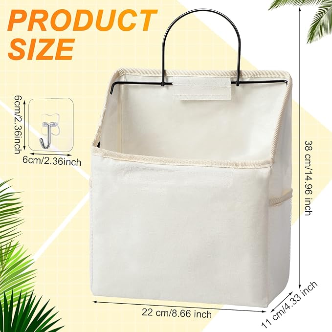 Chumia 6 Pack Wall Hanging Storage Basket Bathroom Closet Hanging Storage Bag over the Door Organizer Basket Bedroom Wall Organizer Waterproof Linen Cotton Box Containers and 10 Hooks(White)