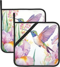 Spring Floral Hummingbirds Pot Holders Set of 2 Summer Botanical Kitchen Decorative Heat Resistant Potholder Cotton Lining Oven Hot Pads for Kitchen Cooking Baking Microwave Oven End Dishes BBQ Gifts