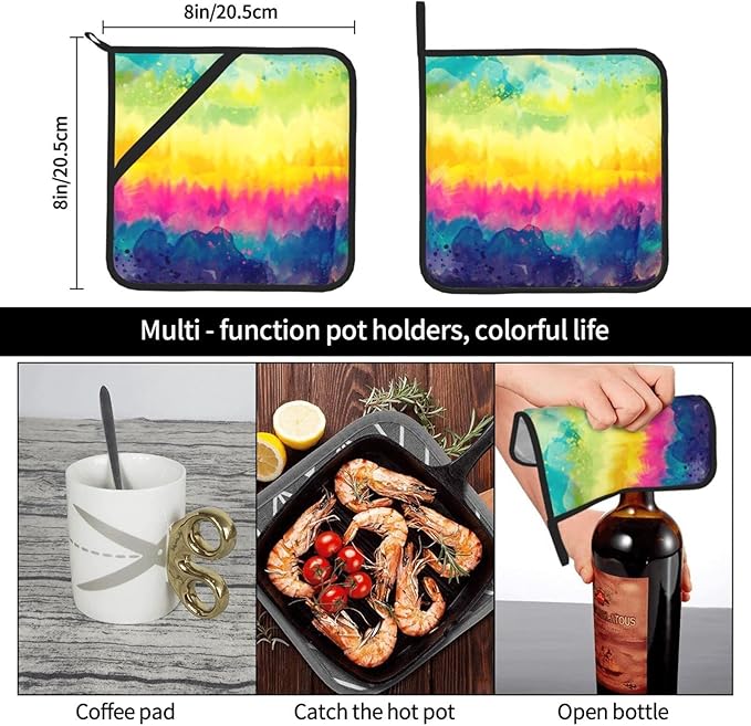 Colorful Oil Paint Pattern Kitchen Everyday Basic Pot Holder Beautiful Aesthetic Heat Resistant Potholder for Cooking Baking Barbecue Set of 2