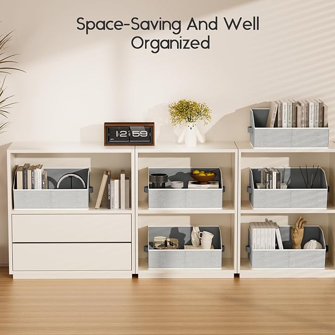 Homsorout Large Closet Organizers and Storage Bins - 10 Pack Trapezoid Storage Baskets for Shelves, Foldable Fabric Baskets with Handles Ideal for Closet, Basket, Wardrobe and Shelf Storage, Beige