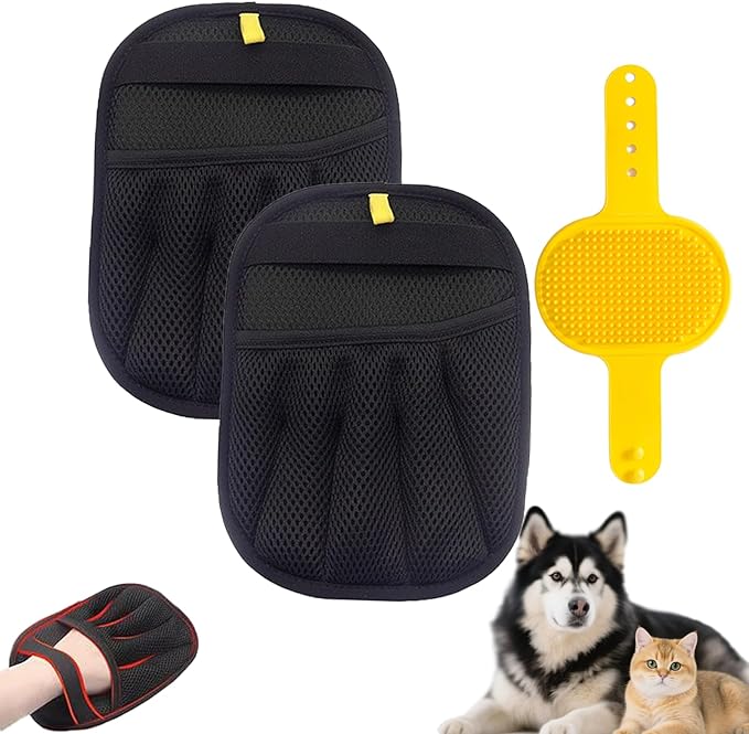 Pet Hair Removal Gloves, Pet Grooming Gloves, Electrostatic Pet Hair Remover Glove for Dogs and Cats, Pet Hair Removal Tool for Furniture, Carpet, Car Seat, Clothes (2PCS)
