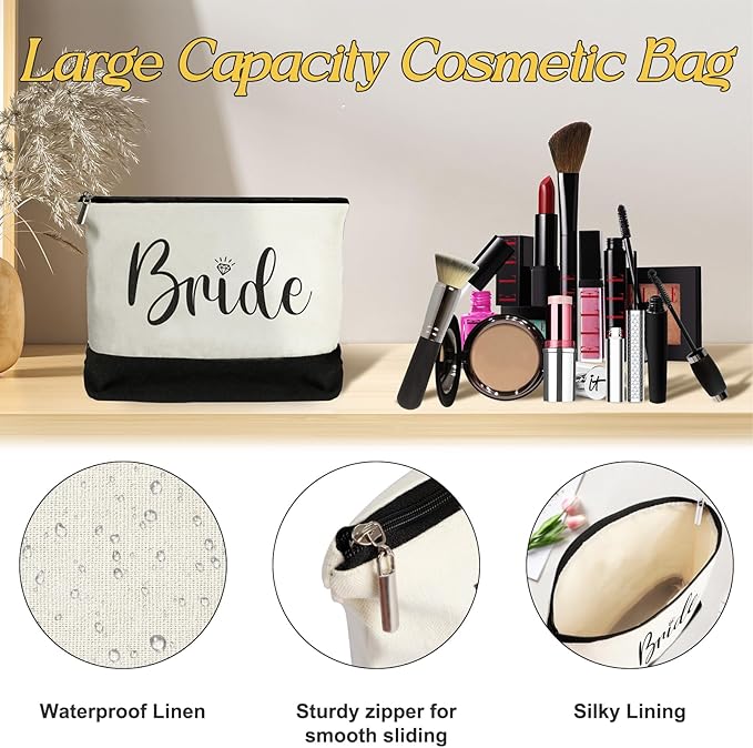 Vanqruo Bride Gifts Canvas Tote Bag with Makeup Bag, Wedding Gifts for Bridal Shower Bachelorette Party Engagement Honeymoon, Miss to Mrs, Bride to Be, Bridal Shower Decorations