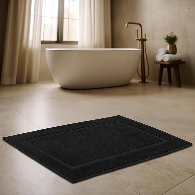 RIVERSIDE Bath Mat Set of 2 - Black Bath Mats 21x34 Inches, Not a Bathroom Rug, 100% Ring Spun Cotton, Super Soft & Highly Absorbent Bathroom Floor Mats