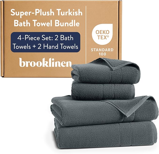 Brooklinen Super-Plush Bath Towel and Hand Towel Set - 2 Bath Towels, 2 Hand Towels - Cotton, Highly Absorbent (Slate)