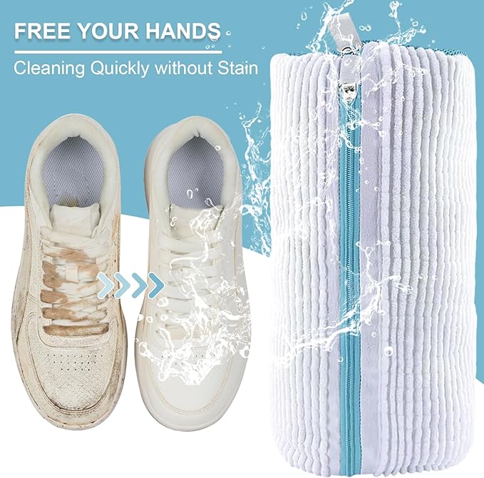 Shoe Washing Bag for Washing Machine,Fluffy Fibers Keep 360° Wrap-around Cleaning for All Types Shoe And Sizes,Laundry Shoe Bag for Washer and Dryer, Reusable Shoe Cleaning Bag for Sneaker