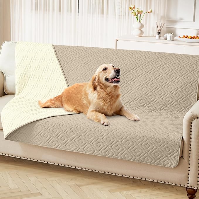 hyha Waterproof Dog Blanket, Soft Pet Bed Blankets, Waterproof Sofa Couch Cover for Dogs Washable, Reversible Pet Couch Covers for Sofa Furniture (52x82 Inch, Taupe/Beige)