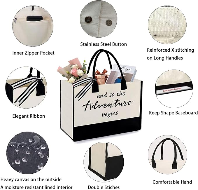 KDBDSYZB Adventure Canvas Tote Bag, Bridal Shower Gifts for Bride,Wedding Gift Bag, Engagement Gifts, Bride to be Gift, Bachelorette Party Bride Present