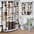 Culudea Geometric Vintage Brown Shower Curtain Set, Abstract Modern Line Bathroom Window Waterproof Shower Curtain Set for Bathroom Decor