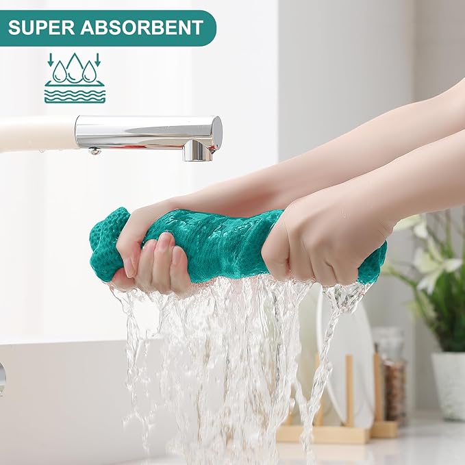 Homaxy 100% Cotton Kitchen Towels and Dishcloths Set, 12 x 12 Inches and 13 x 28 Inches, Set of 8 Bulk Kitchen Towels Set, Ultra Soft Absorbent Dish Cloths for Washing Dishes, Teal