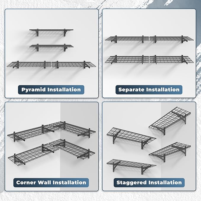 Jusgym 4 Pack Heavy Duty Garage Wall Shelving Set (1.5x4ft), Wall Mounted Garage Shelves 1400lbs Capacity, 18"x96" Shelf Storage Rack Floating Shelves, Black