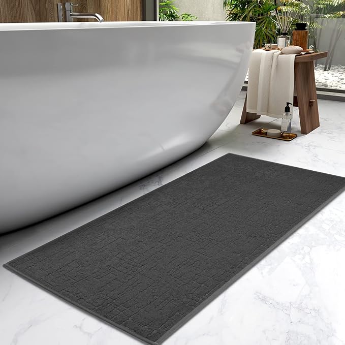 AMOAMI-Bath Mat-Absorbent Quick Dry Bathroom Floor Mats-Washable Rubber Backing Bath Mats for Bathroom Rugs Fit Under Door-Bath Rug for in Front of Sink Bathtub Shower Room, Dark Grey 24''x70''