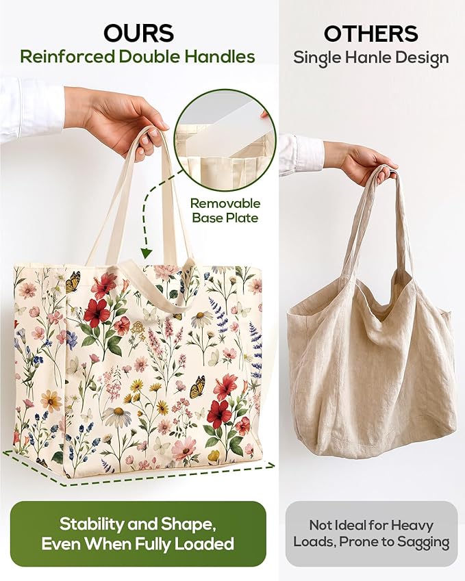 Miss Adola Large Canvas Grocery Tote Bag - Reusable Extra Large Shopping Shoulder Bags with 6 Inner Pockets & 2 Handle Strap