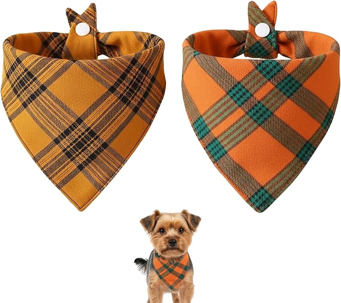 Small Dog Bandana,Soft Cotton Pet Triangle Scarf for Small Dogs & Cats,Lightweight Tie-On,Pet Photo Prop,Cute Holiday Dog Bandana 2 Pack (Orange)