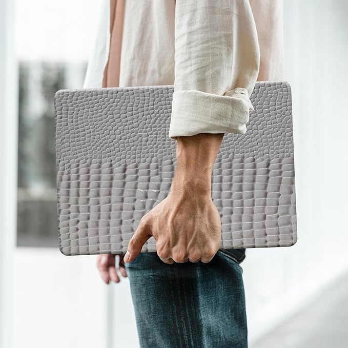 BYCeKe Crocodile Print Case for MacBook Air 13 inch M4 M3 M2 2025-2022 A3240 A3113 A2681,for Mac Air M4 Alligator Snake Textured Leather Glossy Cute Hard Shell&Keyboard Cover for Mac Air 13.6,Grey