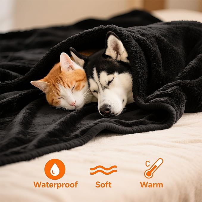 Waterproof Pet Blanket, Flannel Dog Blanket, Liquid Urine Leak-Proof, Furniture Protection Pads, Double-Sided, Large Space, Suitable for Small, Medium, Large Dogs, Cats, White, L(65" x 57")