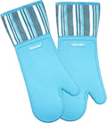 Oven Mitts Heat Resistant Silicone Kitchen Gloves for 550 Degrees with Waterproof and Non-Silp, Oven Gloves for Baking Cooking Barbecue Microwave Machine Washable (2, Extra Long Sapphire)