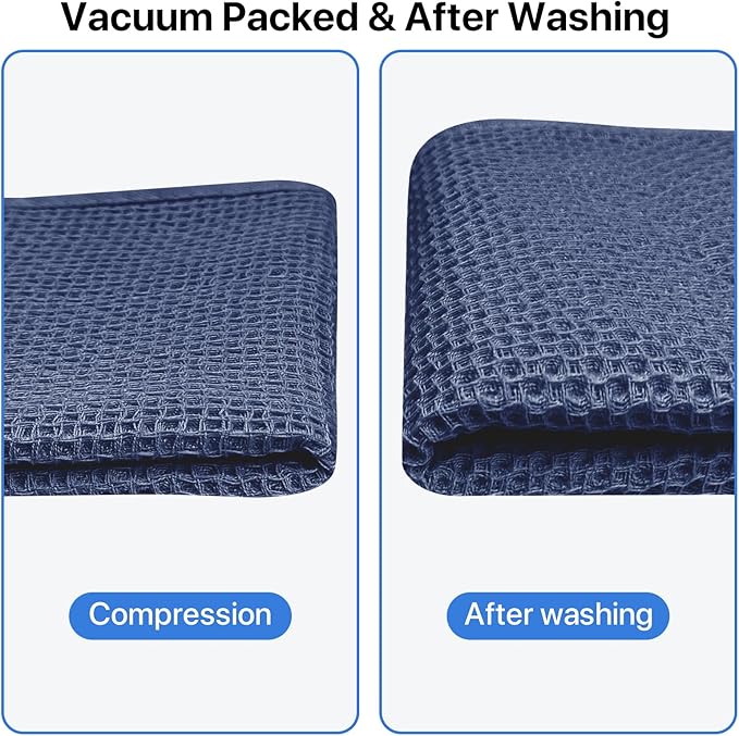 FreeNook 100% Cotton Waffle Weave Kitchen Towels, 6 Pack Dish Cloths for Washing Dishes, Ultra Soft Absorbent Dish Towels, Quick Drying Kitchen Rags, 12x12 Inches, Dark Blue